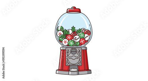 Vintage Red Gumball Machine Filled With Colorful Candies.