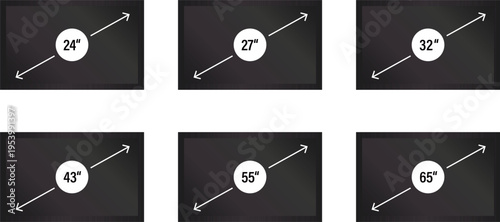 Display Size Icons Set Screen Size in Inches 24 27 32 43 55 65 Inch Labels