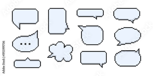 Pixel Art Empty Speech Bubble Message Vector Set. Retro pixelated dialogue boxes in 8 bit style