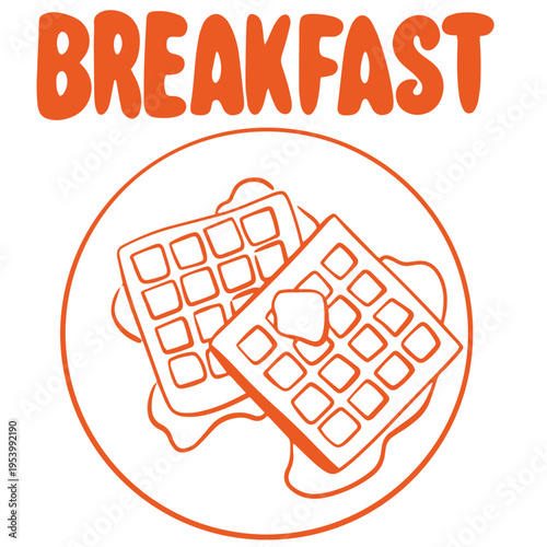 Breakfast hand drawn doodle with waffles butter and plate morning meal illustration
