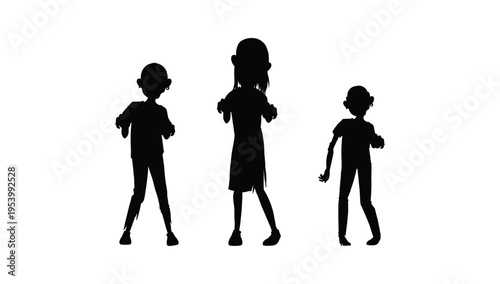 Collection of black silhouette children figures in various poses suitable for education design playground graphics parenting themes and creative vector illustration projects