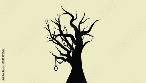 Dead tree silhouette spooky barren nature dark forest vector illustration design element for Halloween background horror environment and eerie landscape use