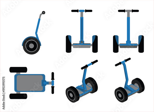 Blue Electric Self-Balancing Personal Transporter Scooters from Multiple Angles