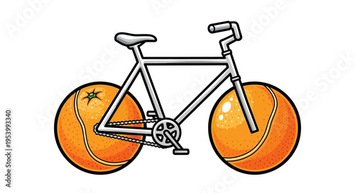 Cartoon bicycle with basketball wheels sports equipment