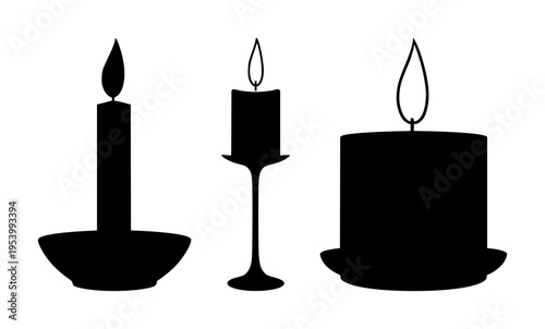 Candles set with single candle silhouette in holder featuring candle, holder, silhouette with black and white and decorative and ornamental
