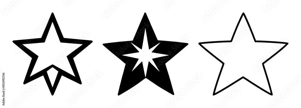 Fototapeta premium Star icon set with white silhouette and subtle shadow on transparent background featuring iconography, vector graphics, graphic design with illustrative style and minimalist