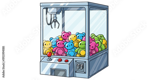 Colorful Claw Machine Filled With Adorable Stuffed Bears.