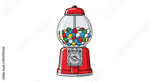 Vintage Red Gumball Machine Filled With Colorful Candies.