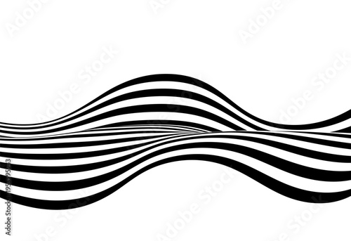 Futuristic print: an op-art style black and white wave with an illusion of infinite motion and curves. Eps 10