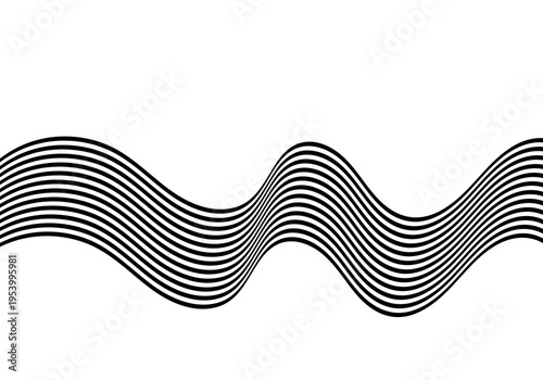 Abstract horizontal black and white wavy line composition from parallel stripes for modern minimalist design and background. Eps 10