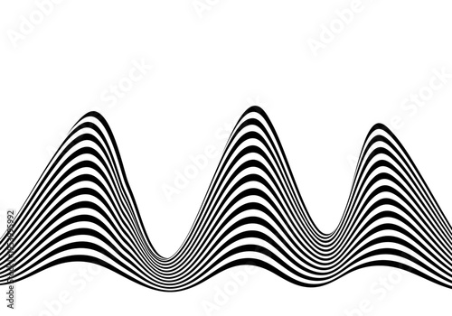 Black and white geometric composition of parallel curved stripes on a clean background. Eps 10
