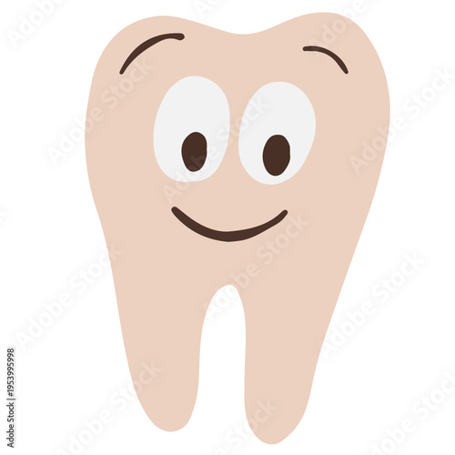 Cute Smiling Tooth Cartoon Character Flat Vector Illustration for Dental Care