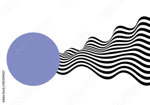 Minimalist vector background with black curved lines and purple geometric circle. Eps 10