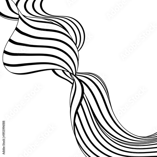 Elegant black and white wave vertically twisting into a complex geometric shape. Eps 10