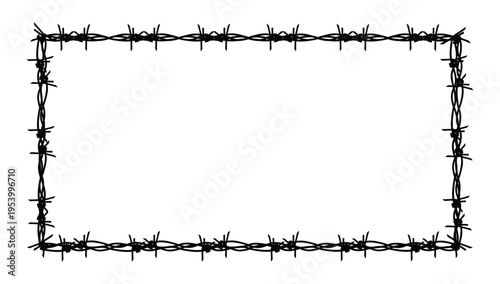 Graphic element featuring barbed wire rectangle frame design symbolizing restriction security border concept decorative edgy frame for posters banners and digital artwork