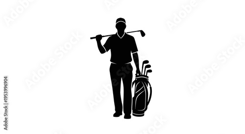 Man holding golf club and bag.