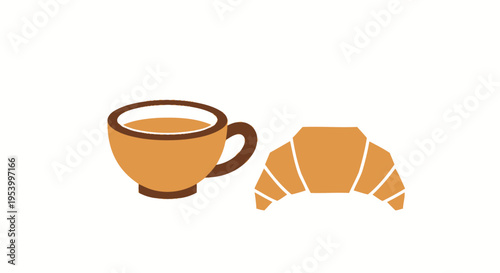 Brown Coffee Cup and Croissant Pastry.