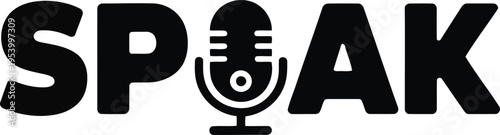 Speak logo with microphone symbol
