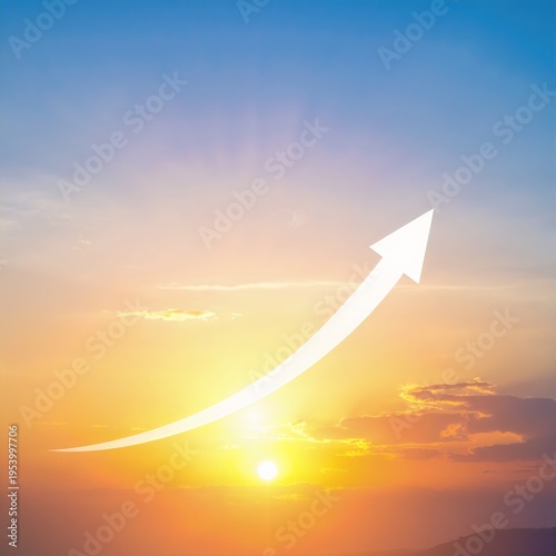 a bold white arrow pointing straight upward into a clear blue sky, symbolizing growth, ambition, and forward momentum