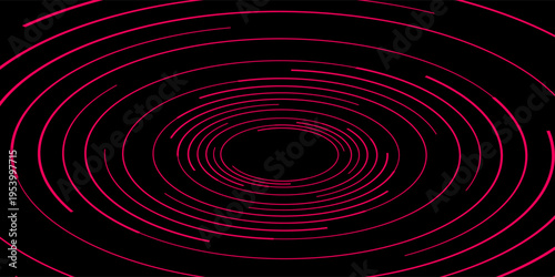 3D red black dynamic techno background on dark space. Tech banner with rotating circles style decoration. Modern graphic design element. Motion lines concept for web, flyer, card, or brochure cover