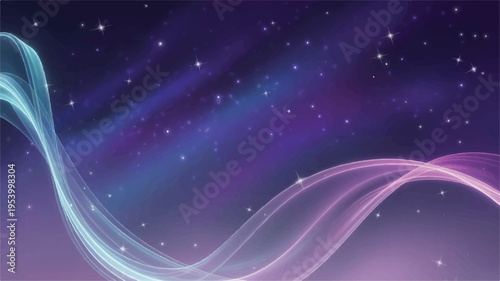 A digital art background featuring wavy lines in a starry night sky