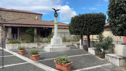 War memorial monument in Perdifumo village Cilento Italy, historic square tribute fallen soldiers
