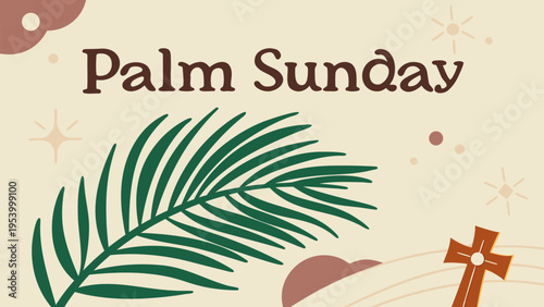 This image displays a festive palm sunday graphic with green and yellow hues, featuring stylized palm fronds and elegant calligraphy. high-quality professional detailed modern stylish