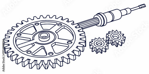 Close-up view of a mechanical gear system with various components.
