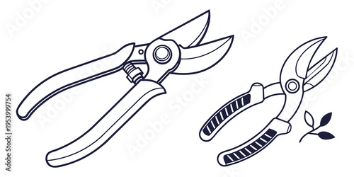 Two types of pruning shears used for gardening and plant maintenance