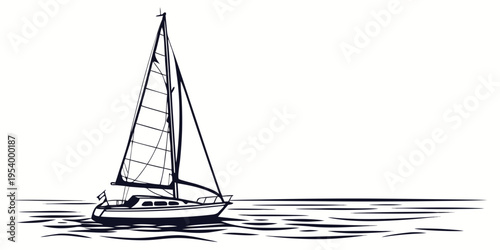 A serene sailboat glides across the calm ocean waters under a clear sky.
