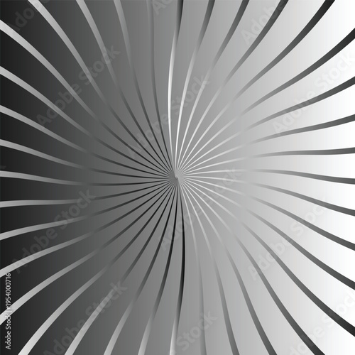 A monochromatic abstract design featuring swirling radial lines emanating from a central point Vector