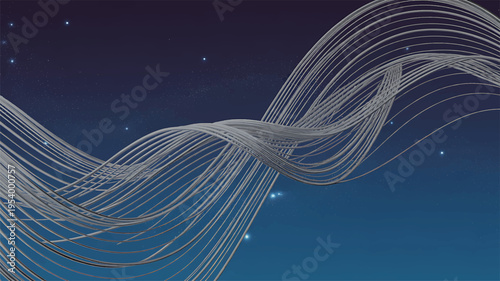 An abstract digital art background featuring flowing lines and stars at night