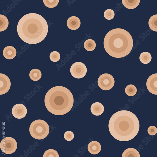 Seamless tossed concentric circle pattern in deep Navy Caramel and warm caramel tones
