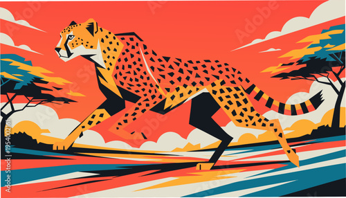 Swift Cheetah in Mid Stride Captured with Sharp Lines and Bold Colors