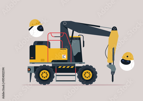 In a modern industrial setting,  robots seamlessly operate advanced machines, showcasing their efficiency and precision, a blue collar labor replaced by tech industry