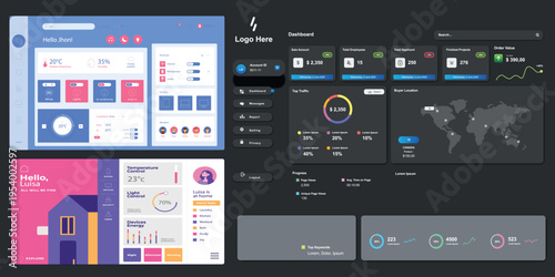 Smart Home Energy Dashboard UI Elements Power Consumption Monitoring Interface Vector Set