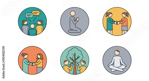 People meditating in various positions.