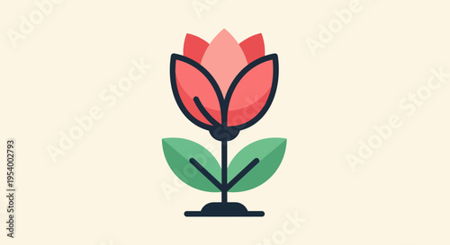 Simple Pink Flower Icon Illustration.