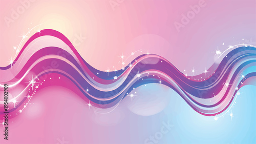 Digital art features flowing wave design with gradient colors and sparkles