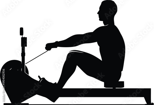 Silhouette of a person exercising on a rowing machine, depicting a full-body workout.