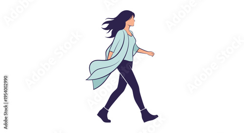 Woman Walking with Flowing Hair.