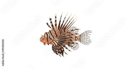 Lionfish with striped fins swimming.