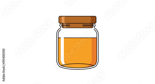 Glass jar with golden liquid.