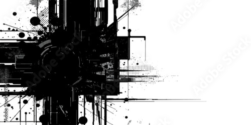 Black grunge abstract illustration of an industrial refinery and ship silhouette featuring a construction crane and power tower sketch