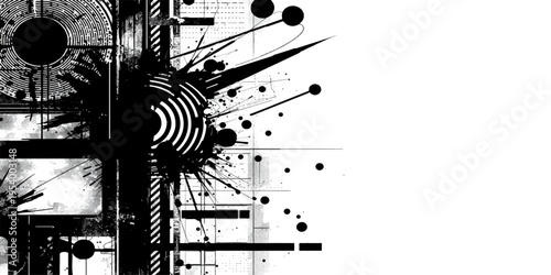 Abstract grunge music background featuring a black treble clef and musical notes on a decorative staff line vector illustration for classical sound design