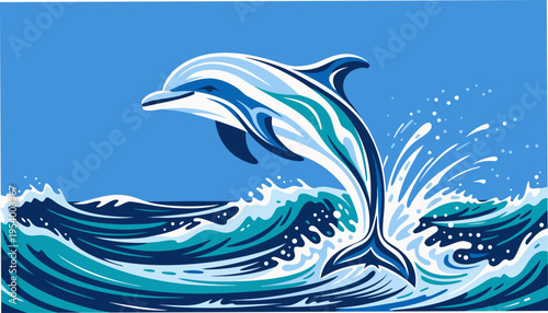 Graceful Dolphin Leaping from Ocean Waves, Created Art