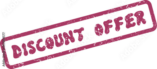 A magenta grunge stamp seal displaying the text DISCOUNT OFFER for special promotions