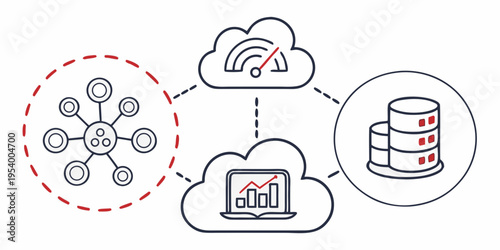Illustration of a network of interconnected devices and cloud services