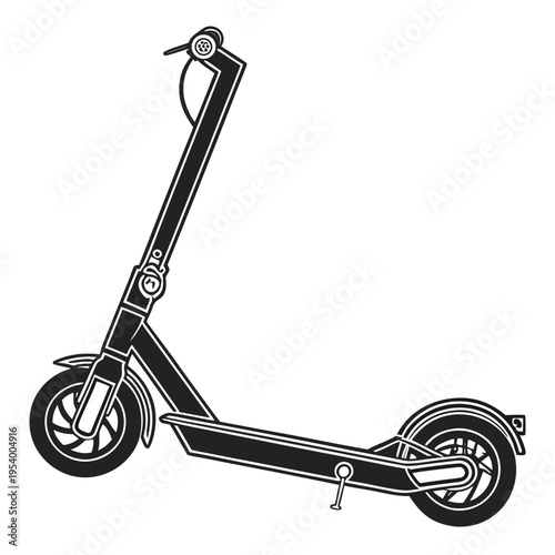 Black silhouette of a foldable electric scooter on a white background