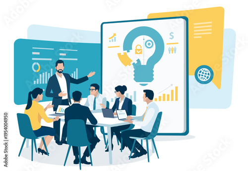 The idea. Discussion about a new business project. Brainstorming. Business vector illustration.
